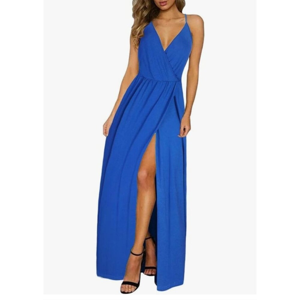 Inin Womens Beach Wedding Guest Dress Royal Blue Maxi Adjustable Straps Size S